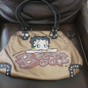 Betty Boop Shoulder Bag Metallic Bronze Faux Leather Rhinestones